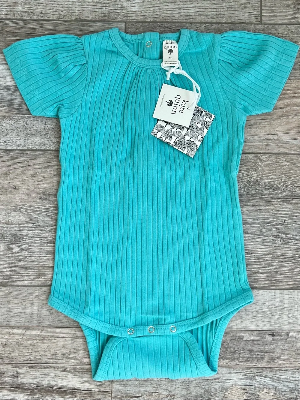 NWT Kate Quinn Turquoise Puff Sleeve Scoop Neck Bodysuit Size 2T